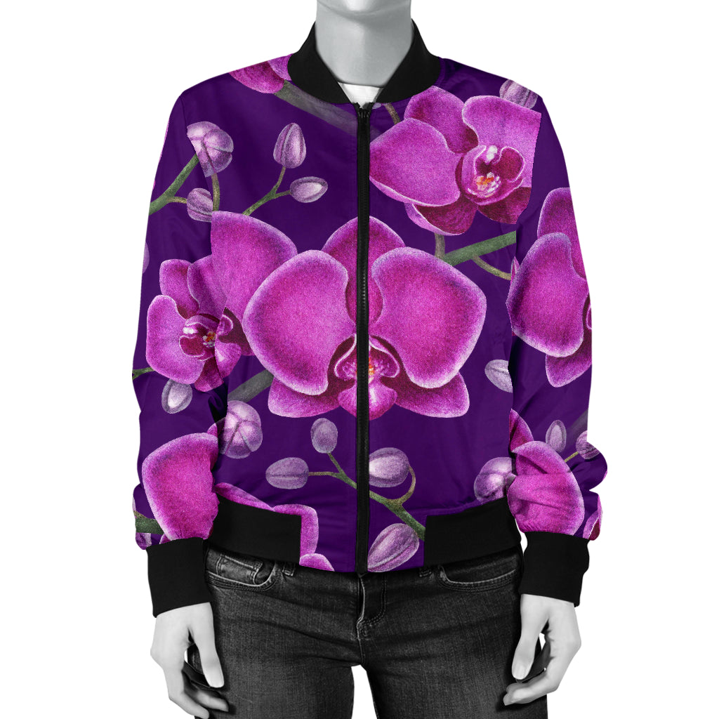 Orchid Pattern Print Design A03 Women's Bomber Jacket