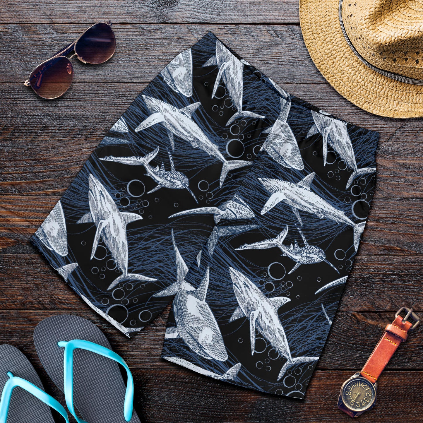 Shark Print Pattern Mens Shorts