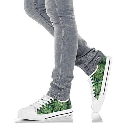 Green Fresh Tropical Palm Leaves White Bottom Low Top Shoes