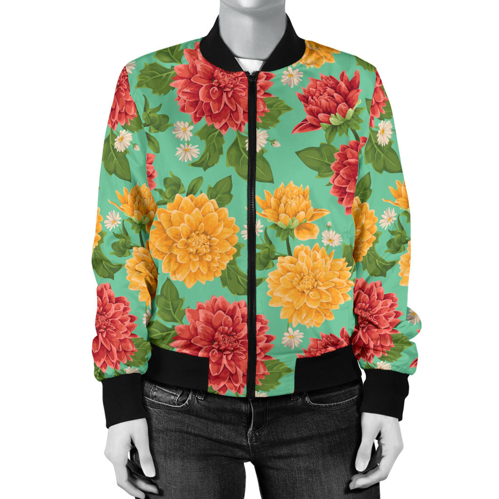 Dahlia Pattern Print Design DH011 Women Bomber Jacket
