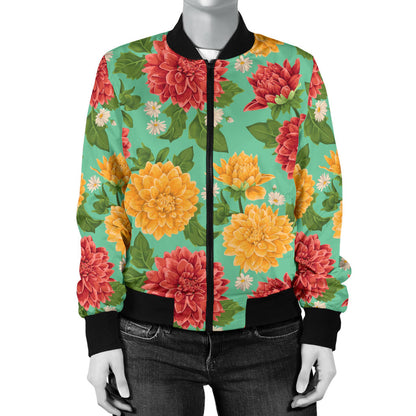 Dahlia Pattern Print Design DH011 Women Bomber Jacket