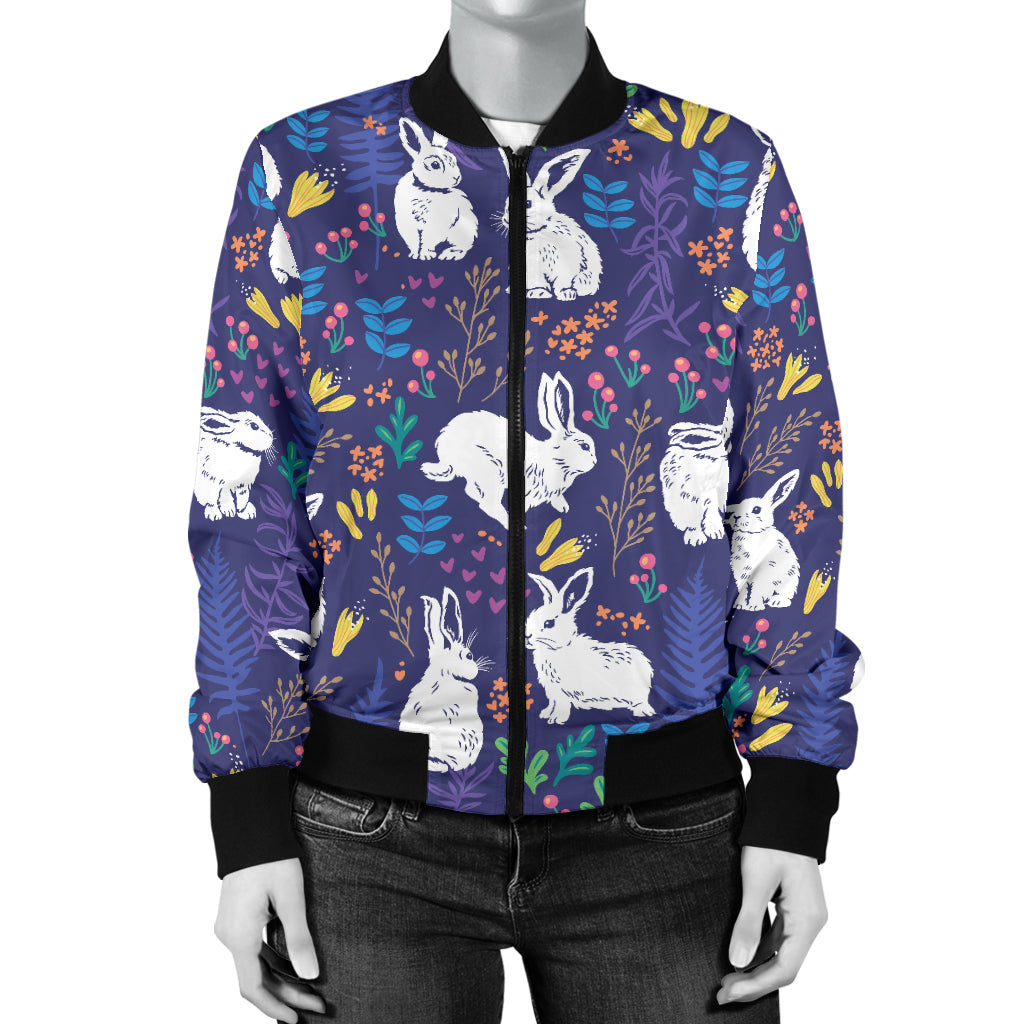 Bunny Pattern Print Design 01 Women's Bomber Jacket