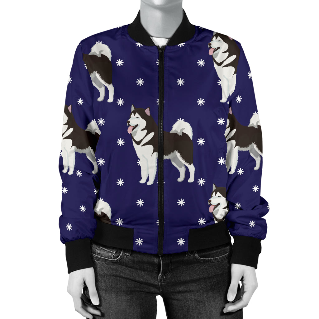 Alaskan Malamute Pattern Print Design 04 Women's Bomber Jacket