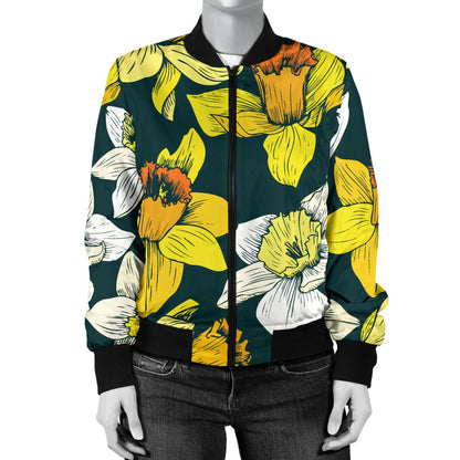 Daffodils Pattern Print Design DF02 Women Bomber Jacket