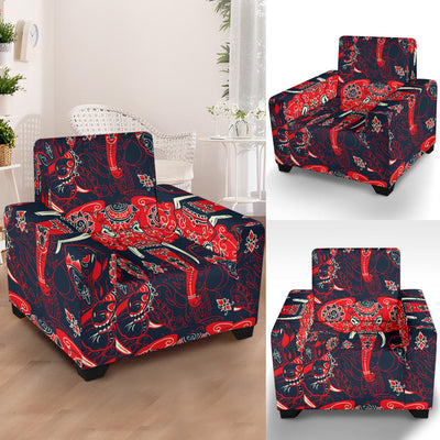 Red Indian Elephant Pattern Armchair Slipcover