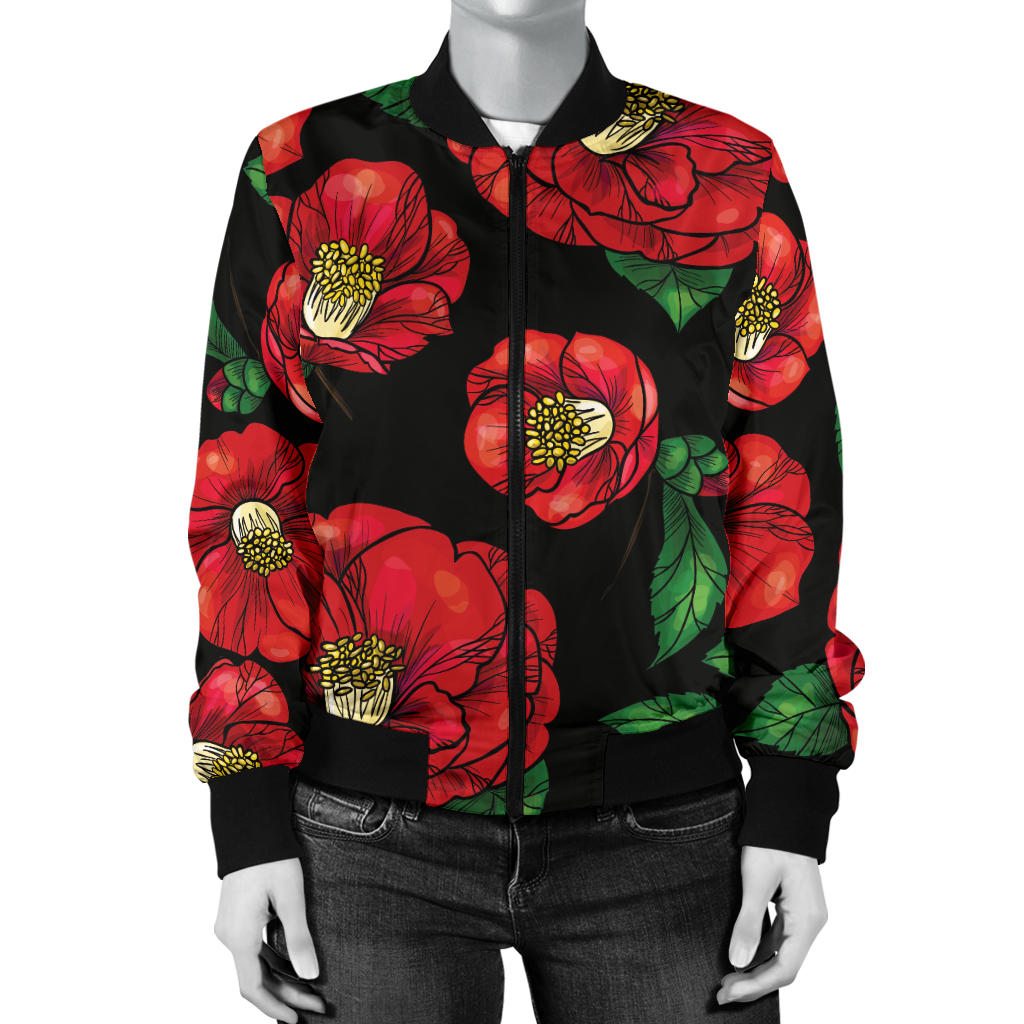 Camellia Pattern Print Design CM07 Women Bomber Jacket