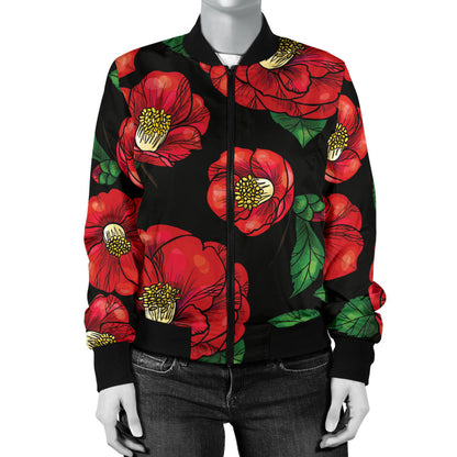 Camellia Pattern Print Design CM07 Women Bomber Jacket