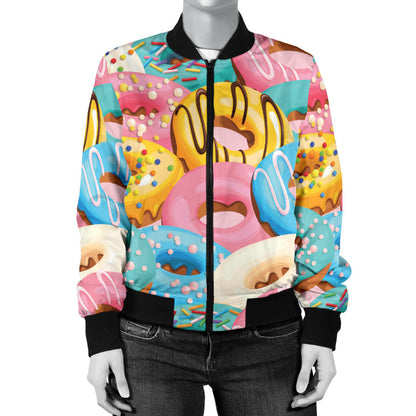 Donut Pattern Print Design DN01 Women Bomber Jacket