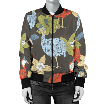 Guinea Fowl Pattern Print Design 02 Women's Bomber Jacket