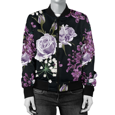 Lilac Pattern Print Design LI04 Women Bomber Jacket