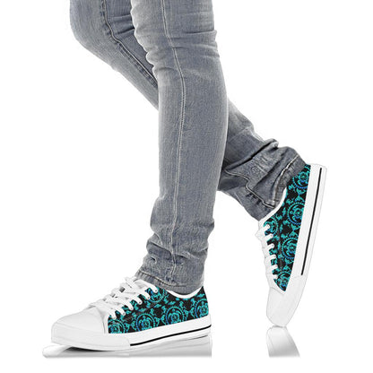 turquoise Tribal Sea Turtle Hawaiian White Bottom Low Top Shoes