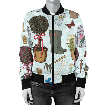 Gardening Pattern Print Design G01 Women Bomber Jacket