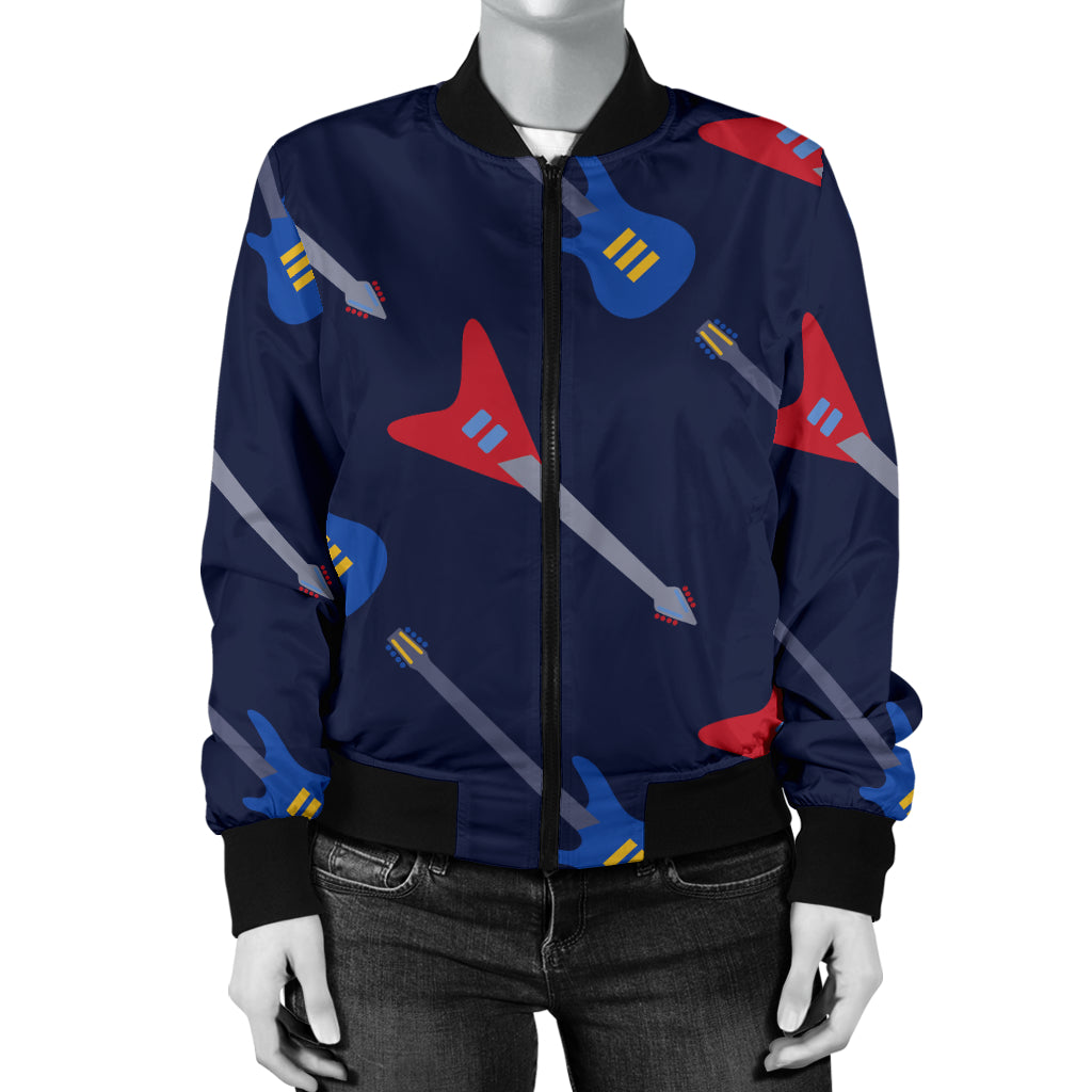 Electric Guitar Pattern Print Design 01 Women's Bomber Jacket