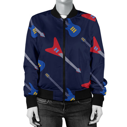 Electric Guitar Pattern Print Design 01 Women's Bomber Jacket