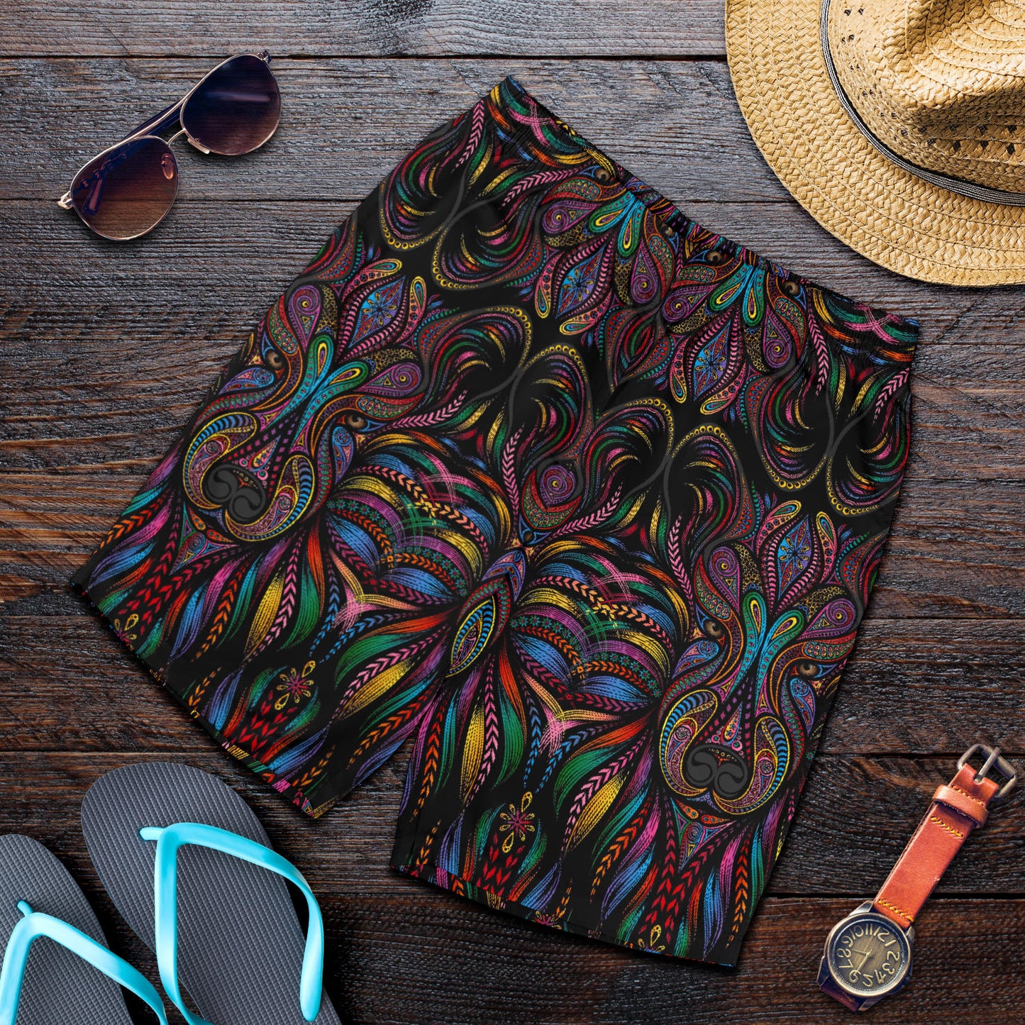 Colorful Art Wolf  Mens Shorts