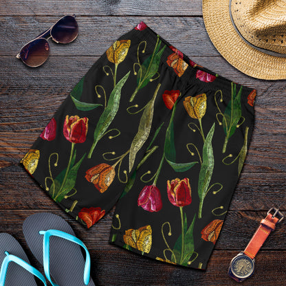 Tulip Embroidered Pattern Print Design TP01 Mens Shorts