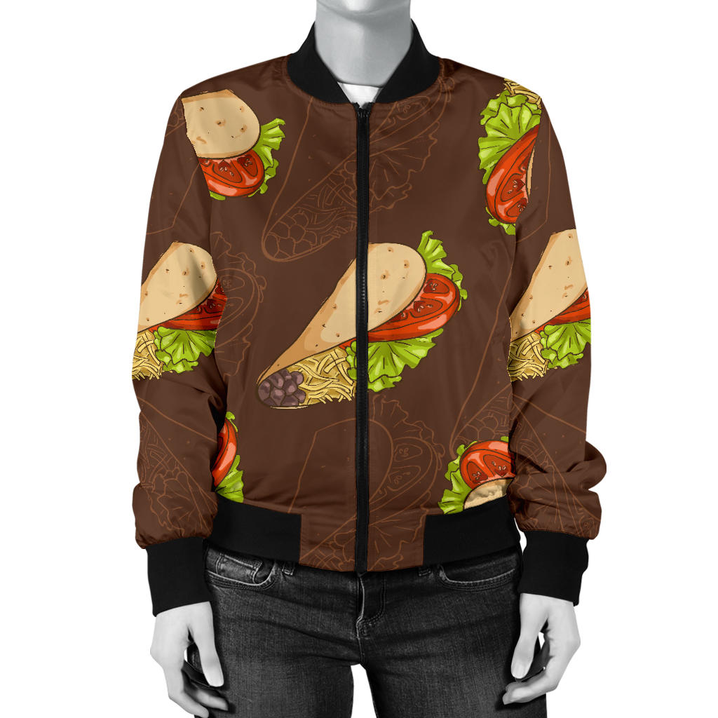 Taco Pattern Print Design TC08 Women Bomber Jacket