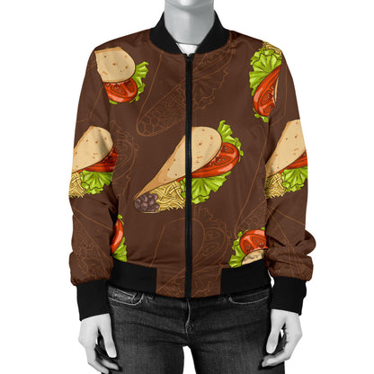 Taco Pattern Print Design TC08 Women Bomber Jacket