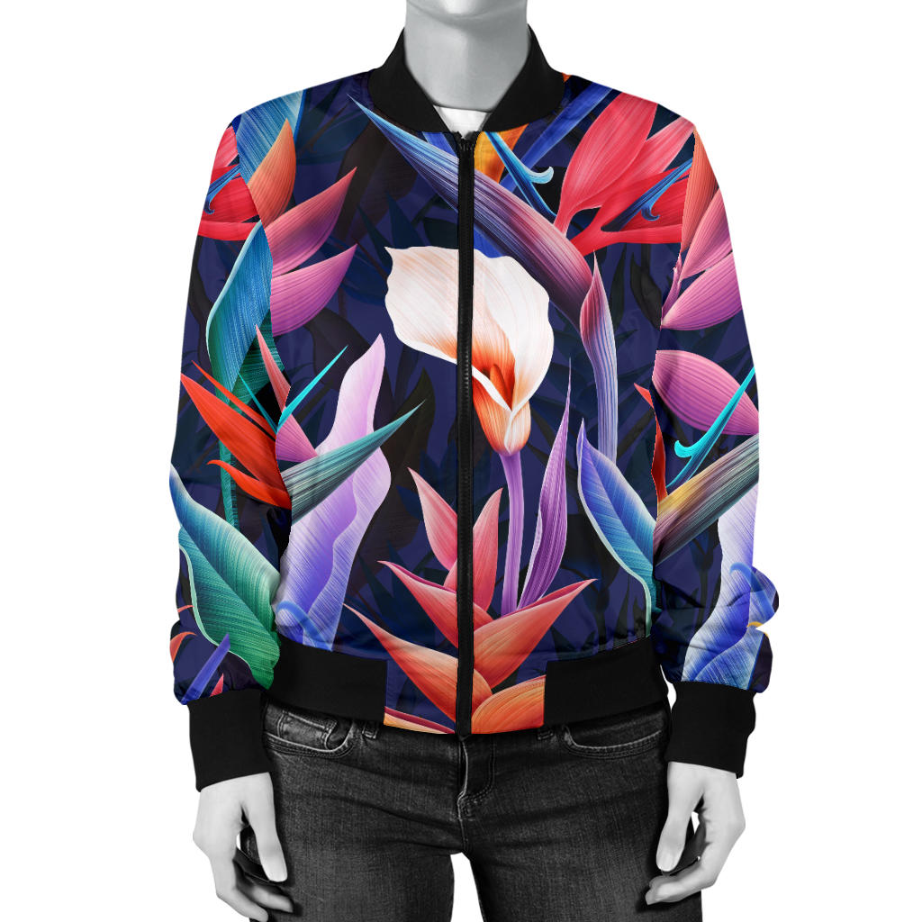 Tropical Flower Pattern Print Design TF023 Women Bomber Jacket