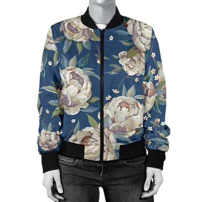 Peony Pattern Print Design A03 Women's Bomber Jacket
