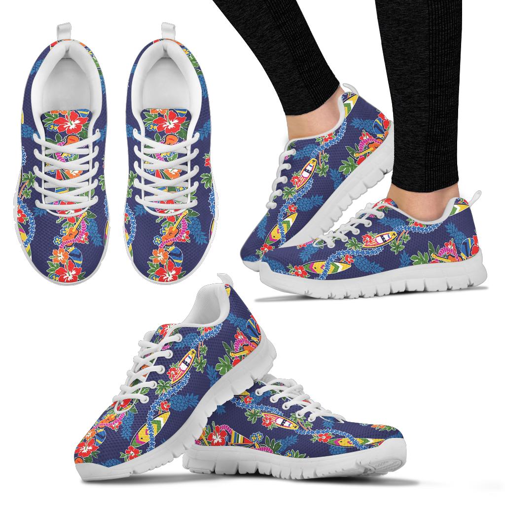 Hawaiian Themed Pattern Print Design H04 Sneakers White Bottom Shoes