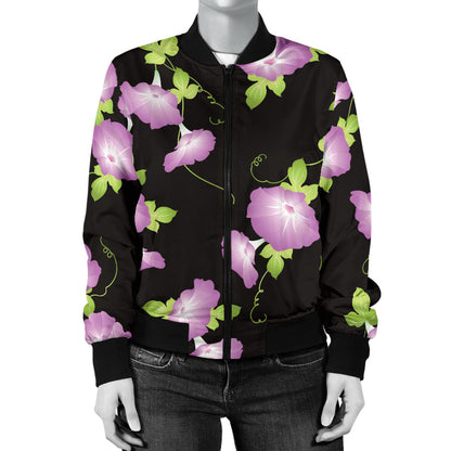 Morning Glory Pattern Print Design MG02 Women Bomber Jacket