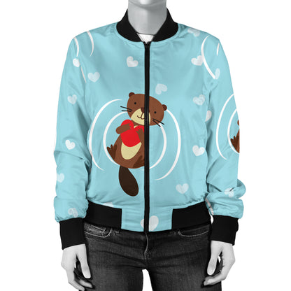 Sea Otter Cute Pattern Print Design 04 Women's Bomber Jacket