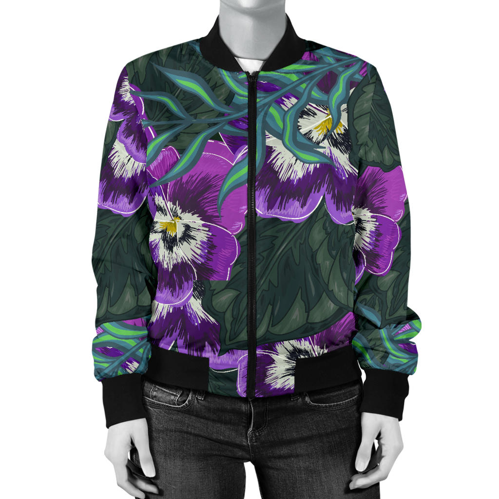 Pansy Pattern Print Design PS07 Women Bomber Jacket