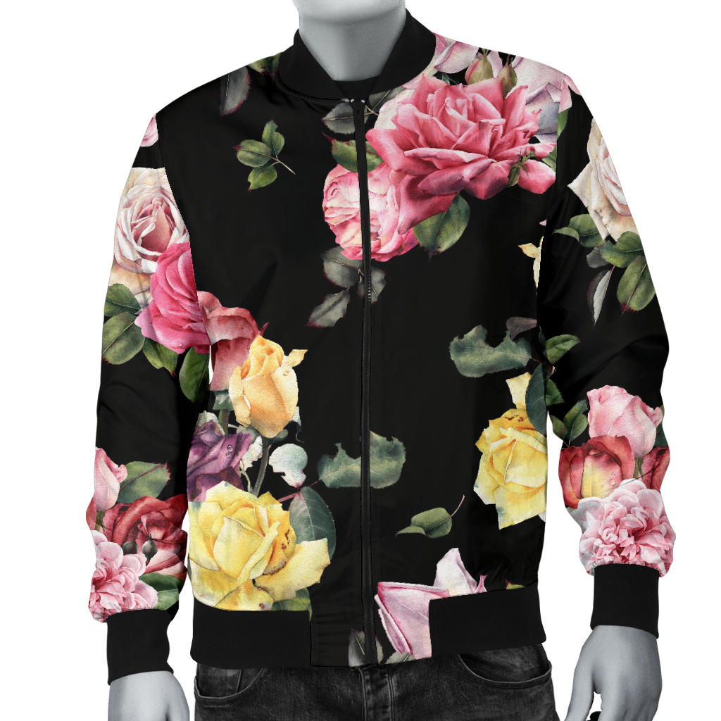 Rose Pattern Print Design RO010 Men Bomber Jacket