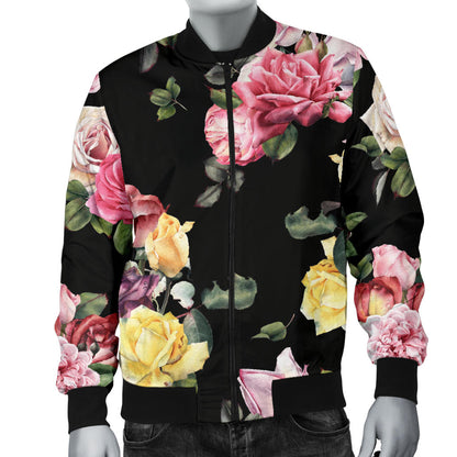 Rose Pattern Print Design RO010 Men Bomber Jacket