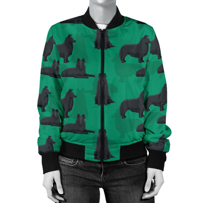 Belgian Sheepdog Pattern Print Design 01 Women's Bomber Jacket