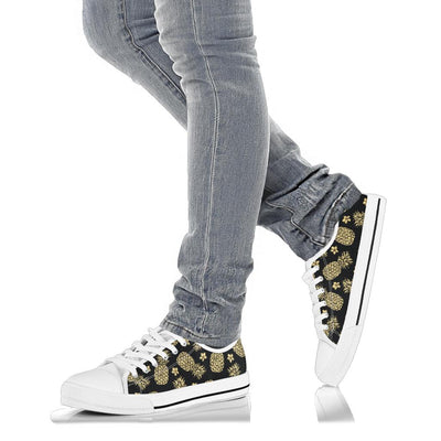 Gold Pineapple Hibiscus White Bottom Low Top Shoes