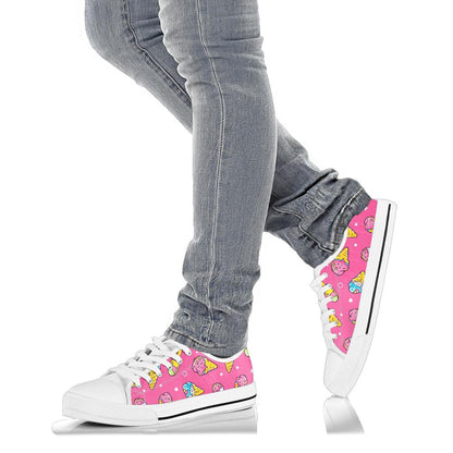 Ice Cream Pattern Print Design IC04 White Bottom Low Top Shoes