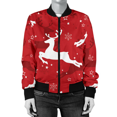 Reindeer Red Pattern Print Design 01 Women's Bomber Jacket