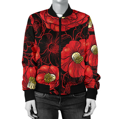 Camellia Pattern Print Design CM06 Women Bomber Jacket