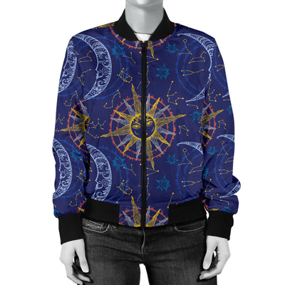 Celestial Moon Sun Pattern Print Design 01 Women's Bomber Jacket