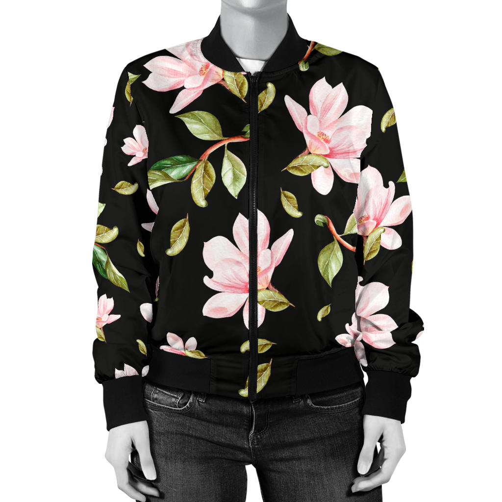 Magnolia Pattern Print Design MAG01 Women Bomber Jacket