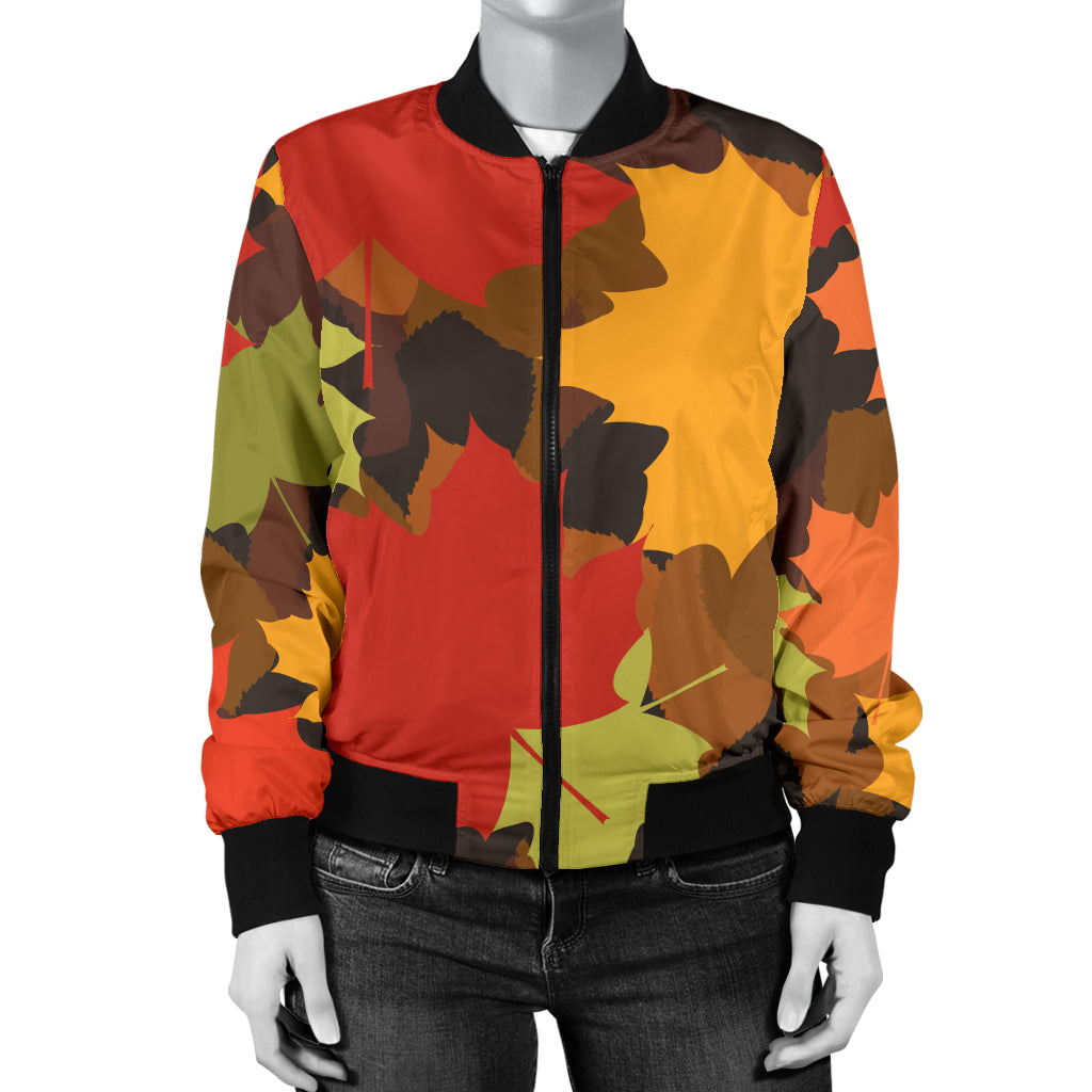 Maple Leaf Pattern Print Design 05 Women's Bomber Jacket