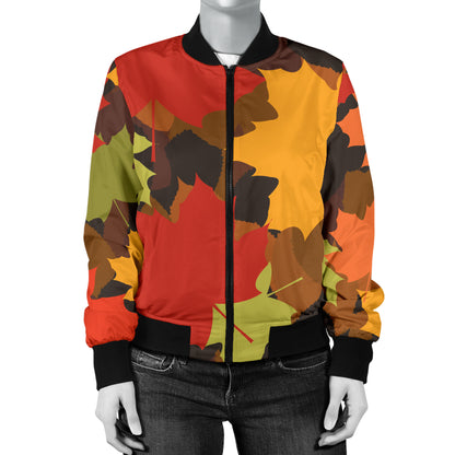 Maple Leaf Pattern Print Design 05 Women's Bomber Jacket