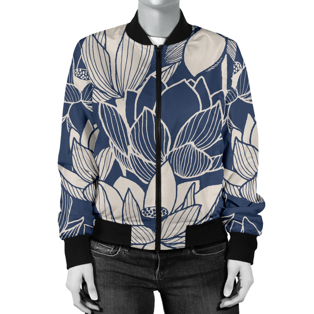 Water Lily Pattern Print Design WL04 Women Bomber Jacket