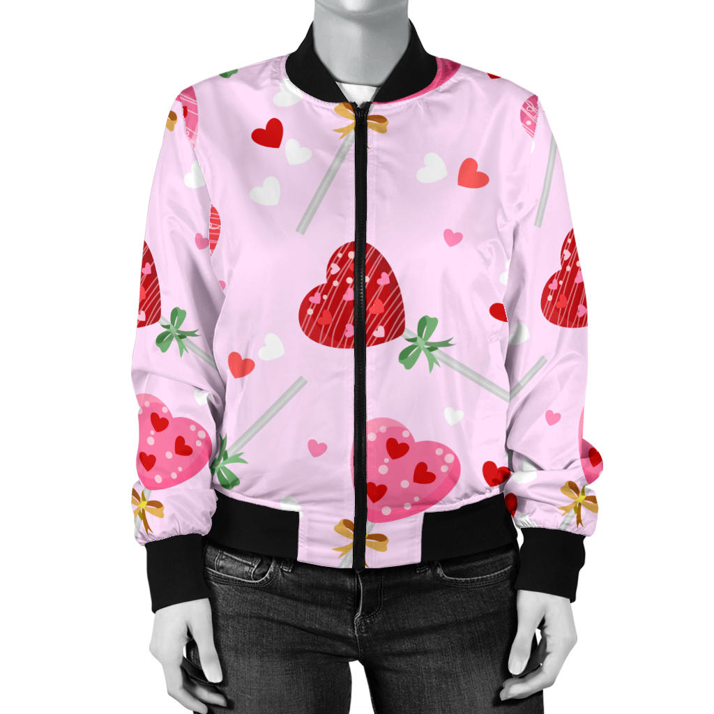 Lollipop Pattern Print Design LL07 Women Bomber Jacket