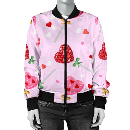 Lollipop Pattern Print Design LL07 Women Bomber Jacket