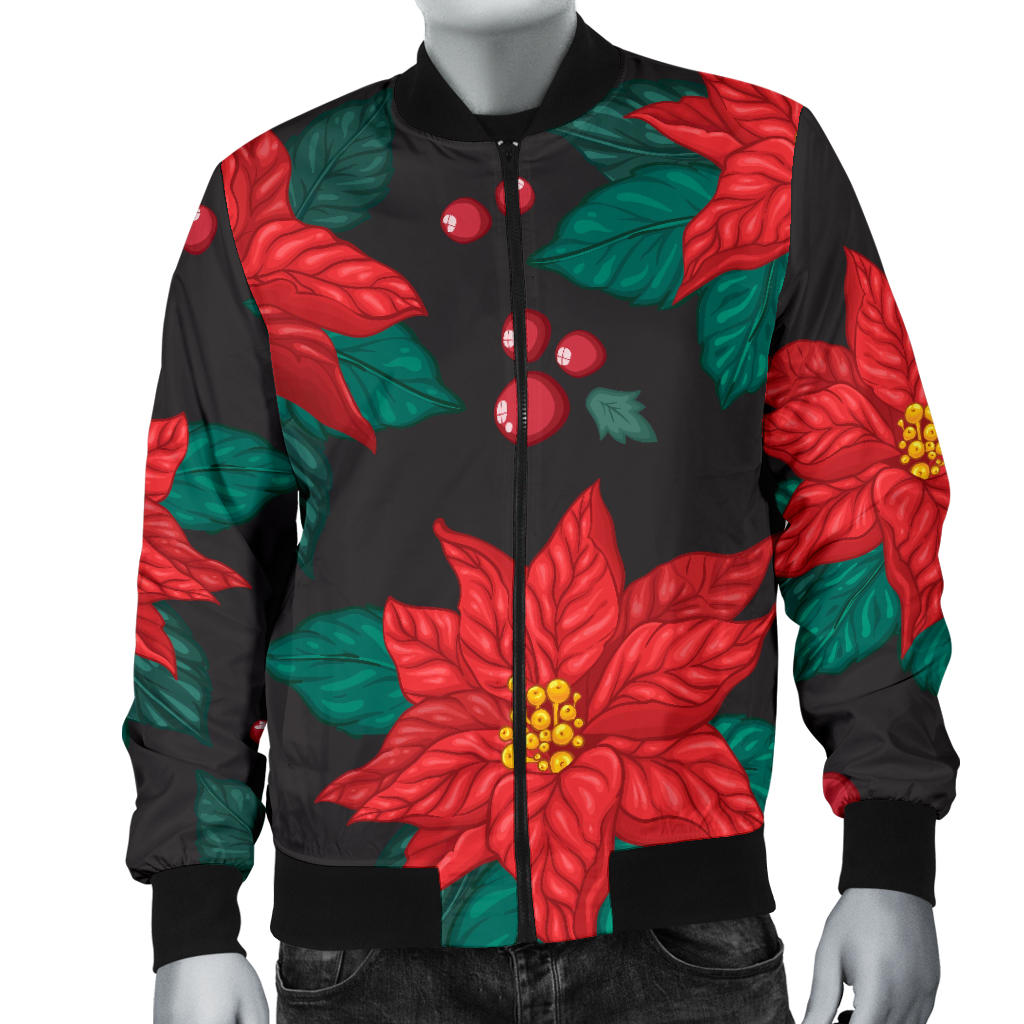 Poinsettia Pattern Print Design POT07 Men Bomber Jacket