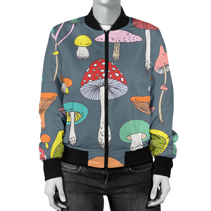 Mushroom Pattern Print Design A03 Women's Bomber Jacket