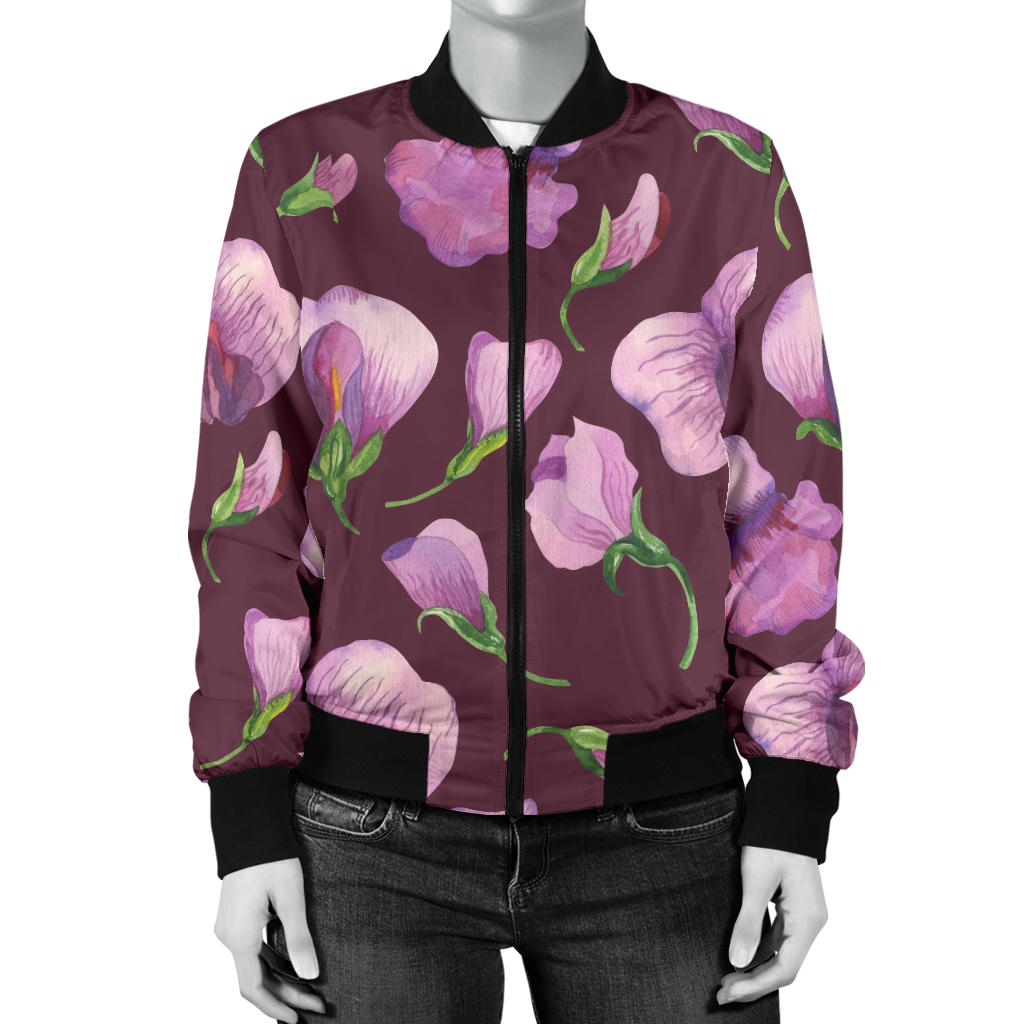 Peony Pattern Print Design PE010 Women Bomber Jacket