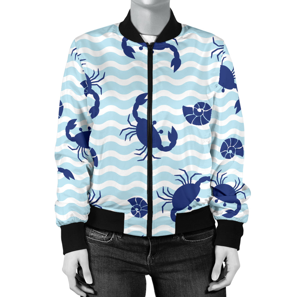 Crab Pattern Print Design 04 Women's Bomber Jacket
