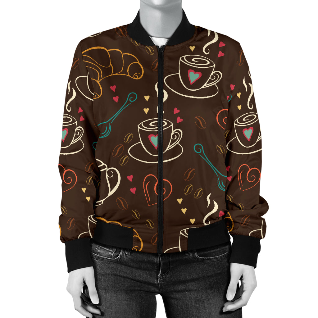 Coffee Pattern Print Design 06 Women's Bomber Jacket