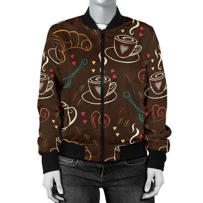 Coffee Pattern Print Design 06 Women's Bomber Jacket