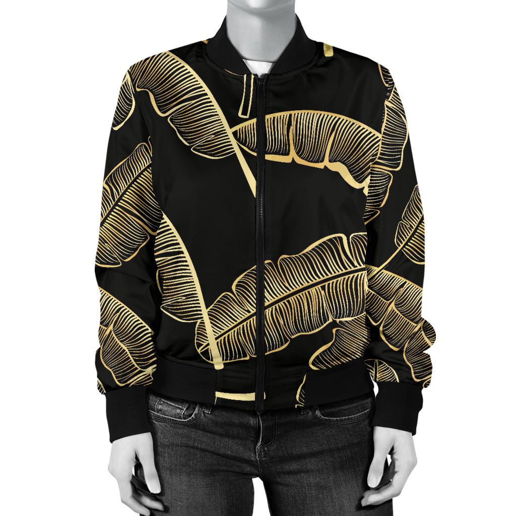 Banana Leaf Pattern Print Design BL07 Women Bomber Jacket