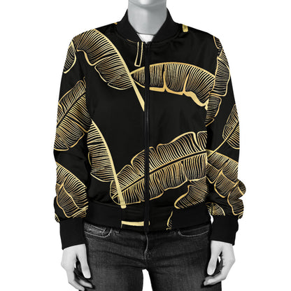 Banana Leaf Pattern Print Design BL07 Women Bomber Jacket